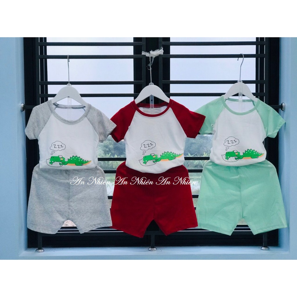 Bộ quần áo cotton chiều họa tiết cá sấu cho bé trai bé gái từ 8-18kg