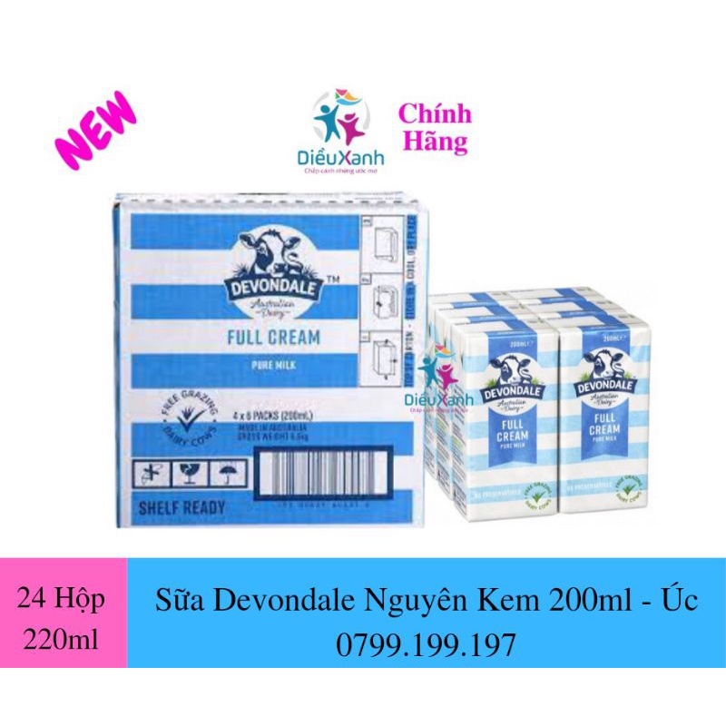 Thùng 24 Hộp Sữa DEVONDALE Sữa Tươi Nguyên Kem 200ML - Sữa Tươi Úc Nhập Khẩu