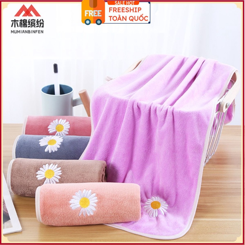 Khăn tắm hoa cúc nhập Hàn Quốc cỡ lớn 75x35cm, chọn màu, siêu mềm mịn nặng 150g