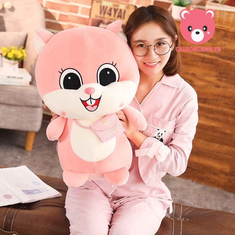 Gấu Bông Sóc Đeo Túi Size Lớn 1m - 1m2, Thú nhồi bông sóc hạt dẻ cao cấp, Gối ôm quà tặng cute cho bé [Ảnh Thật]