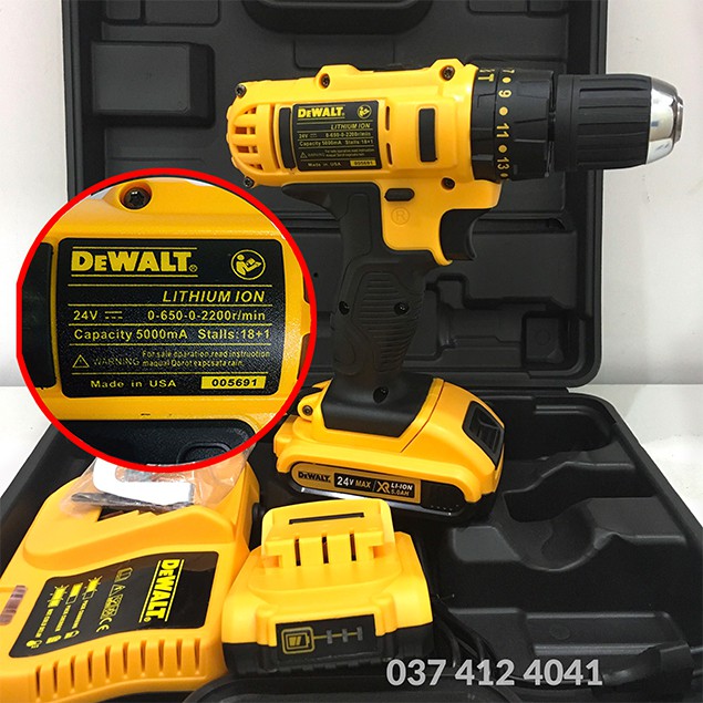 [Tặng bộ phụ kiện 22 món] Máy khoan Tường dùng pin DEWALT 24v có búa - Khoan 3 chức năng - Máy bắt vít pin 5 cell