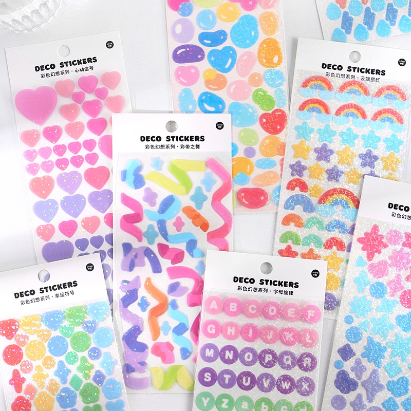 Sticker lấp lánh trang trí sổ tay, bullet journal, toploader polaroid nhiều màu sắc hình dáng cute dễ thương