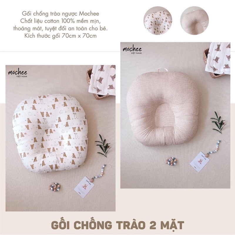 Gối Chống Trào Ngược 2 Mặt MOCHEE VIỆT NAM Chất Liệu Cotton Mềm Mại, Thoáng Khí, An Toàn Cho Bé