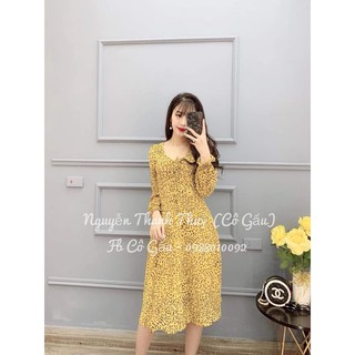 Váy voan maxi chấm bi ngực rút dây chất cao cấp (ảnh thật shop tự chụp)
