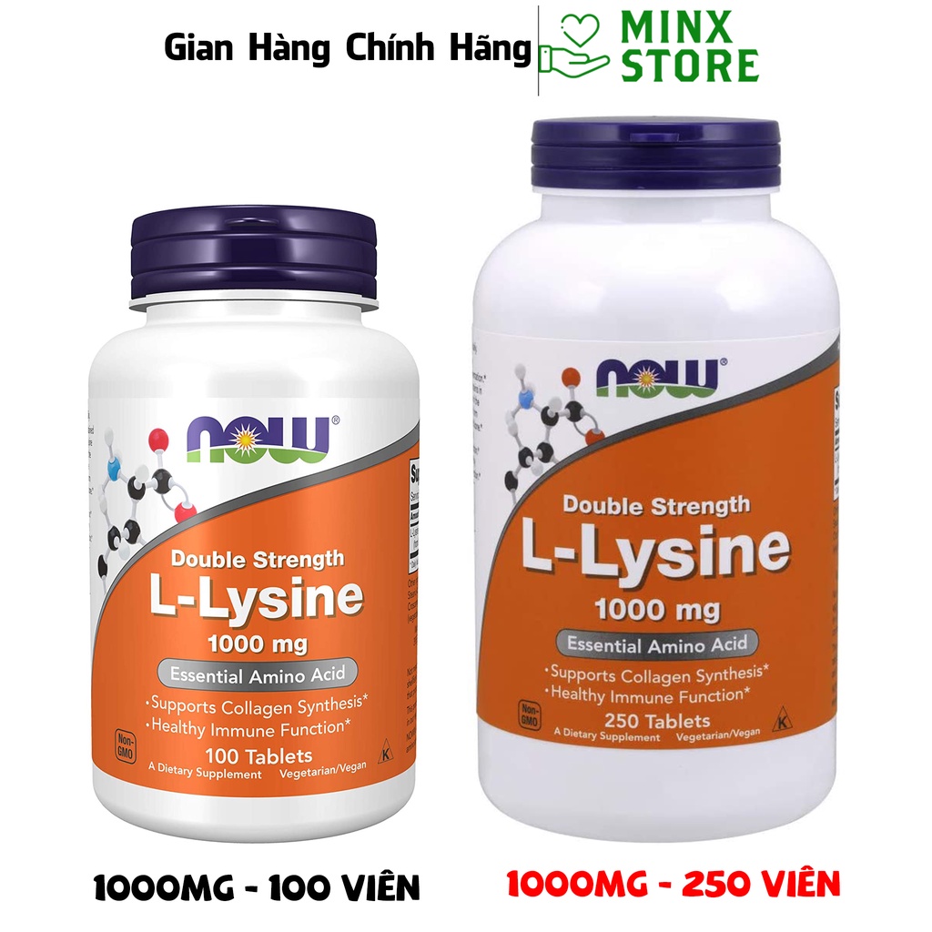 Viên Uống L-Lysine Now 1000mg - Now L Lysine llysine 1000mg - Hỗ trợ điều hòa nội tiết - MINX Store