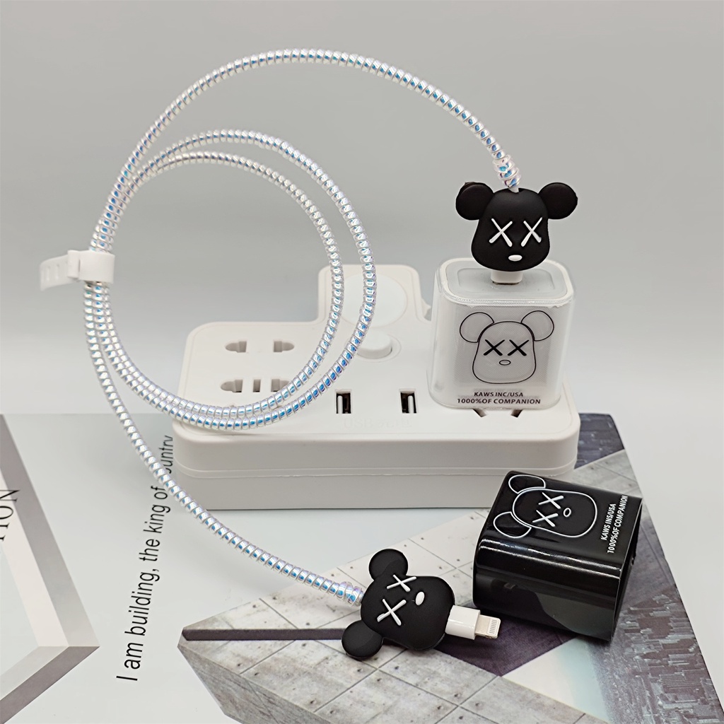 Bộ 4 Món Vỏ Silicon Chống Sốc Hình Gấu Hoạt Hình Dễ Thương Bảo Vệ Cáp Sạc Dữ Liệu Cho Apple iphone 18W/20w