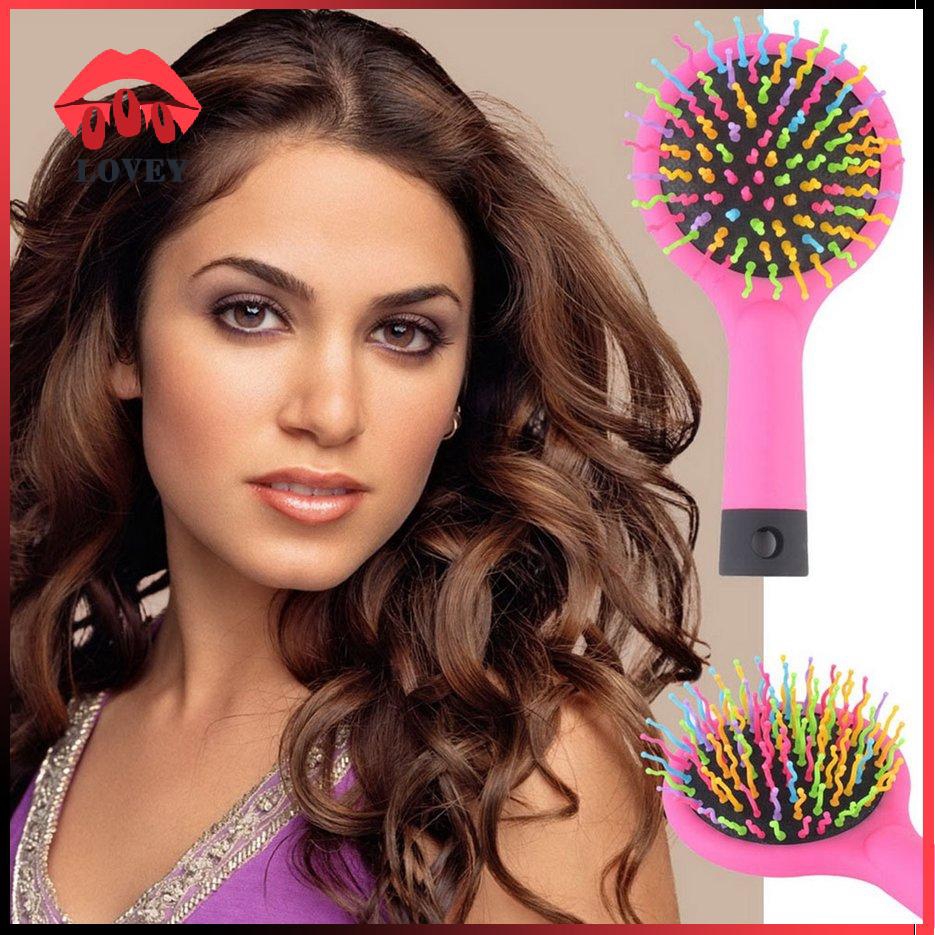 Lược chải tóc tích hợp gương soi chống tĩnh điện massage da đầu màu sắc cầu vồng