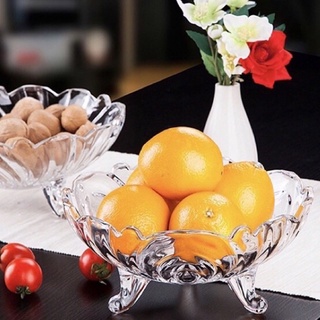 Mâm/ dĩa thủy tinh pha Lê 3 chân màu trắng cao cấp