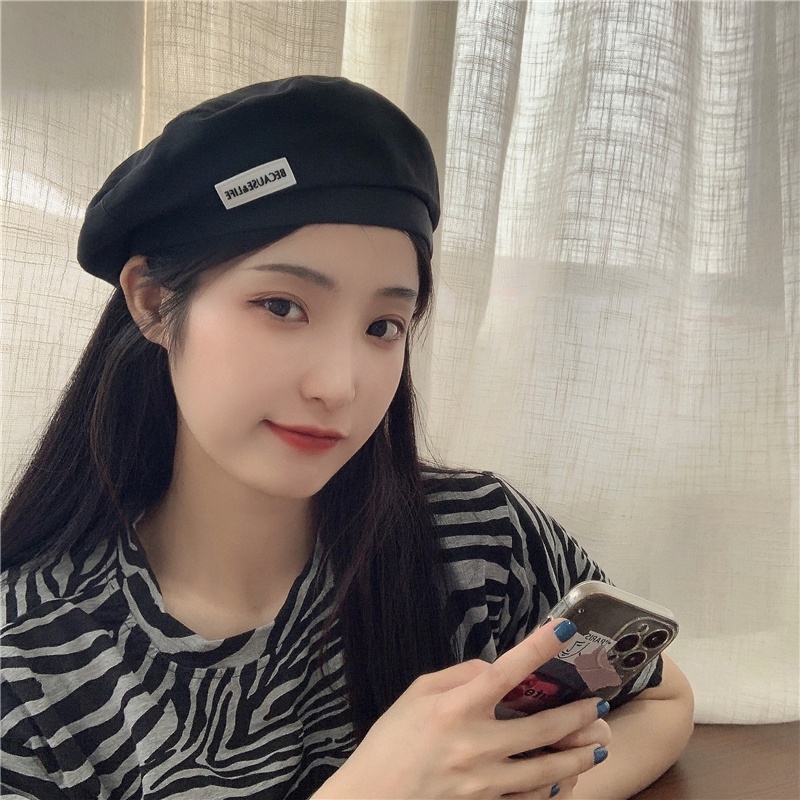 Mũ Beret Mỏng Thoáng Khí Màu Đen Phong Cách Nhật Bản Thời Trang Mùa Hè Cho Nữ