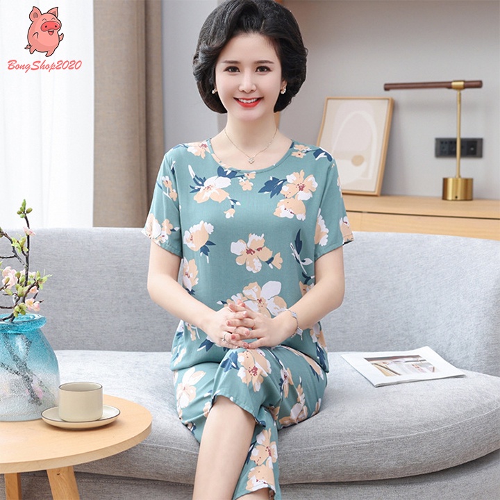 Bộ mặc nhà trung niên cho mẹ, cho bà vải lanh cao cấp mềm mát, không nhăn không xù Bongshop2020 GU