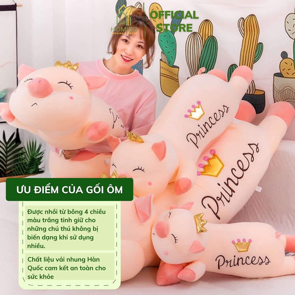 Gối Ôm Hình Thú Nhồi Bông HOMIES Heo Vương Miện Hồng Chất Liệu Nhung Co Dãn 4 Chiều - Nhiều Kích Thước