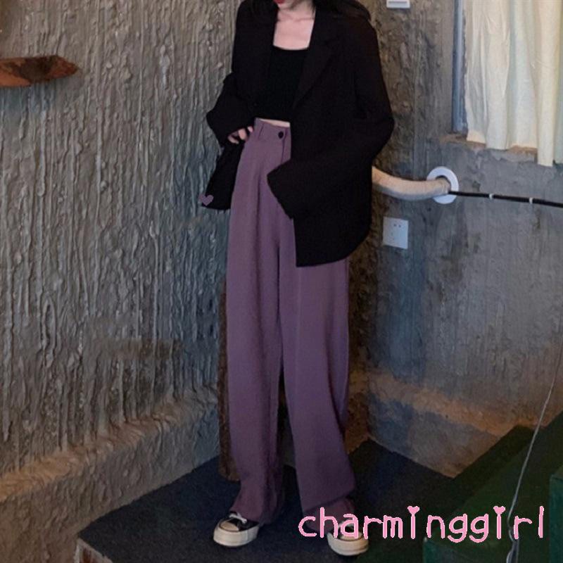 quần ống rộng Lưng Cao Màu Sắc Thời Trang Công Sở Cho Nữ