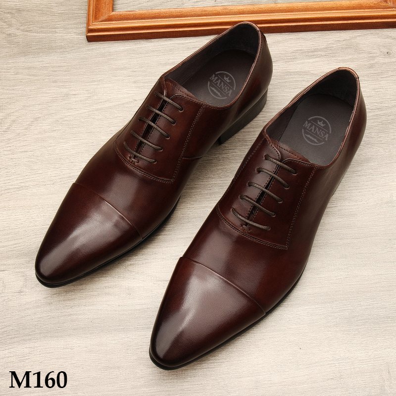 Giày công sở nam da bò màu nâu cánh dán đẹp M160 (có ảnh thật, bảo hành 12 tháng)