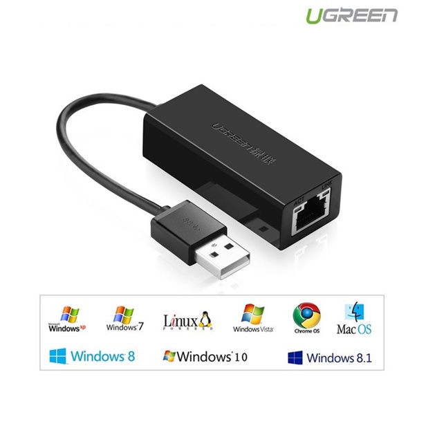 Cáp Chuyển USB 2.0 Sang Lan RJ45 Ugreen 20254(Màu Đen) - Hàng Chính Hãng