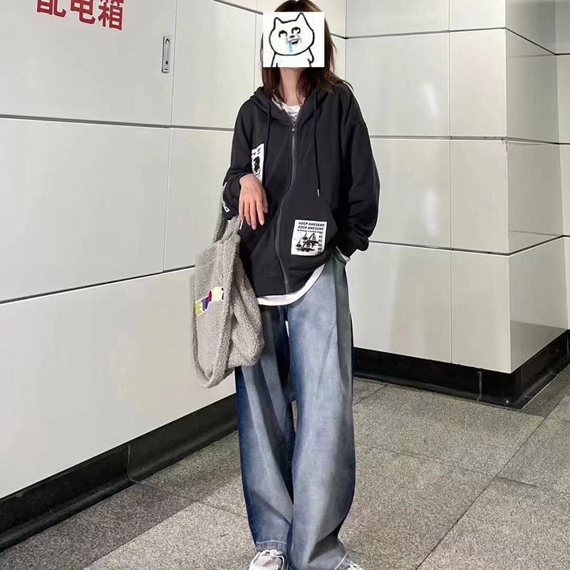 Áo khoác hoodie khóa kéo in hình graffiti đường phố bụi thời trang mùa thu cho nữ y2k