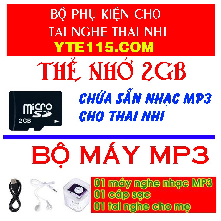 BỘ MÁY MP3 VÀ THẺ NHỚ 2GB CÓ SẴN NHẠC DÀNH CHO BÀ BẦU GIÚP BÉ THÔNG MINH