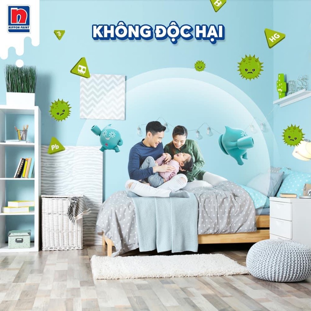 (VZ) Sơn nước lau chùi Nippon ODOUR-LESS trang trí nhà cửa loại 5L.(lăn cho 40-50m²/lớp)