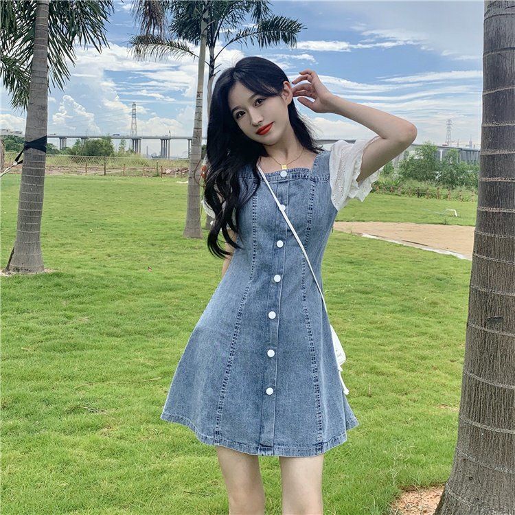 Đầm Denim Tay Ngắn Dáng Ôm Phong Cách Thể Thao Thời Trang Mùa Hè 2022 Cho Nữ