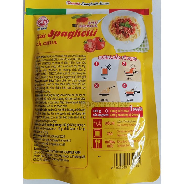 Sốt cà chua Spaghetti, Sốt nấu mì Ý, Pizza gói 110g