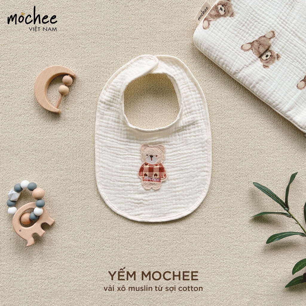 Yếm vải xô muslin cao cấp cho bé Mochee/Ancheeyếm ăn dặm mềm mại, an toàn cho bé
