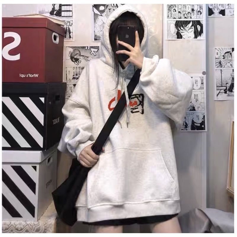 Áo HOODIE Nỉ Bông Unisex Tay Dài Chữ Tàu