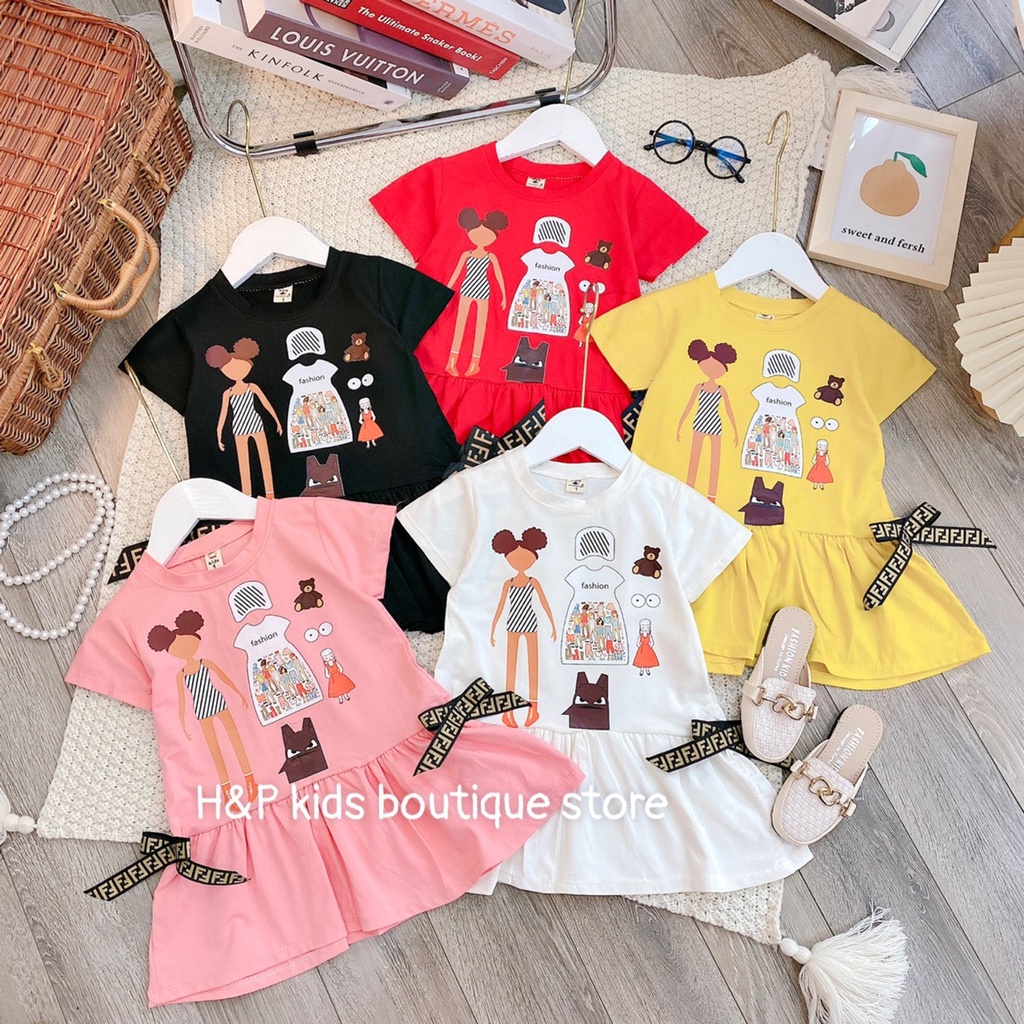 Váy cotton cộc tay đuôi cá bé gái