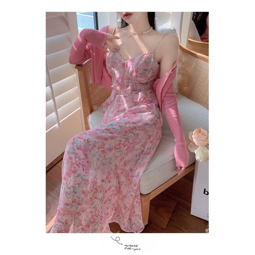 Đầm hai dây hoa hồng  khí chất pháp phong cách nhẹ nhàng quyến rũ thời trang nữ mùa hè hebe's MSP C47P