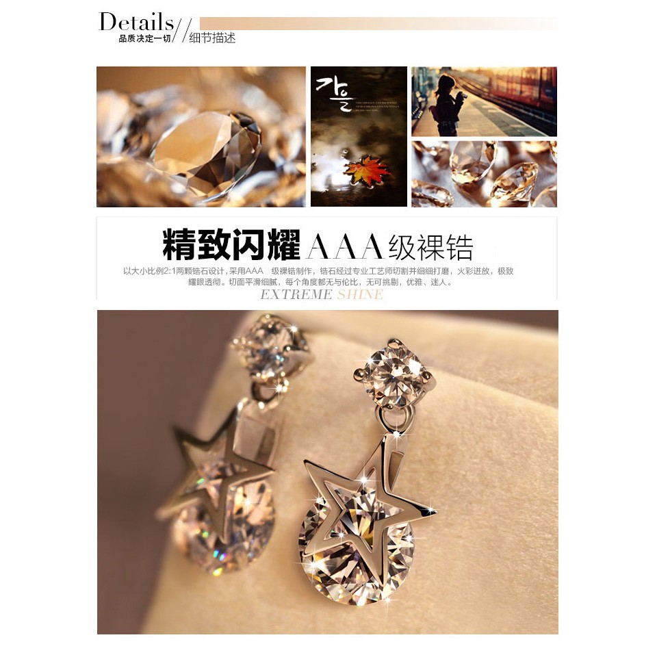 Khuyên Tai Ngôi Sao Đính Đá Zircon Phong Cách Hàn Quốc