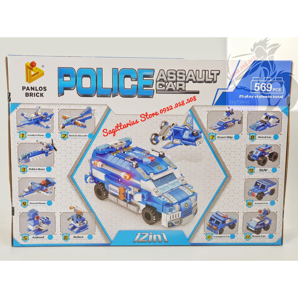 Lego Panlos 633015 Lắp Ráp Xe Cảnh Sát 12 in 1 - Police Assault Car ( 569 Mảnh ) [Hàng Có Sẵn]