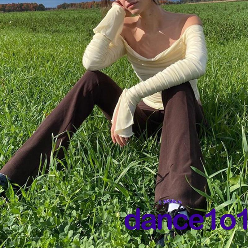 Áo Croptop Trễ Vai Tay Dài Màu Trơn Thời Trang Cho Nữ - dance