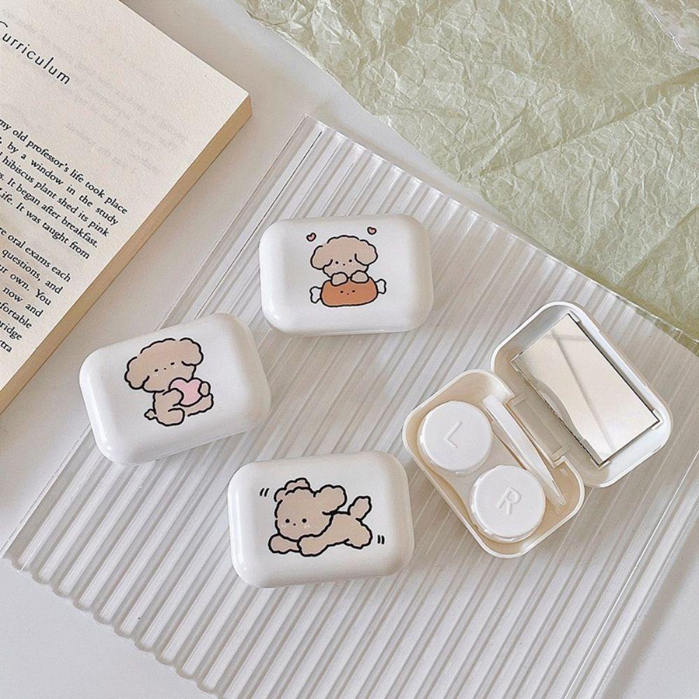 Hộp Đựng Kính Áp Tròng Hai Ngăn Kèm Gương Soi Họa Tiết Hoạt Hình Phong Cách Hàn Quốc Cho Cún Cưng