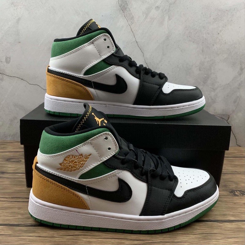 (FREESHIP+HỘP) Giày thể thao AIR Jordan 1 Mid SE White Laser Orange Lucky Green (GS) siêu phong cách