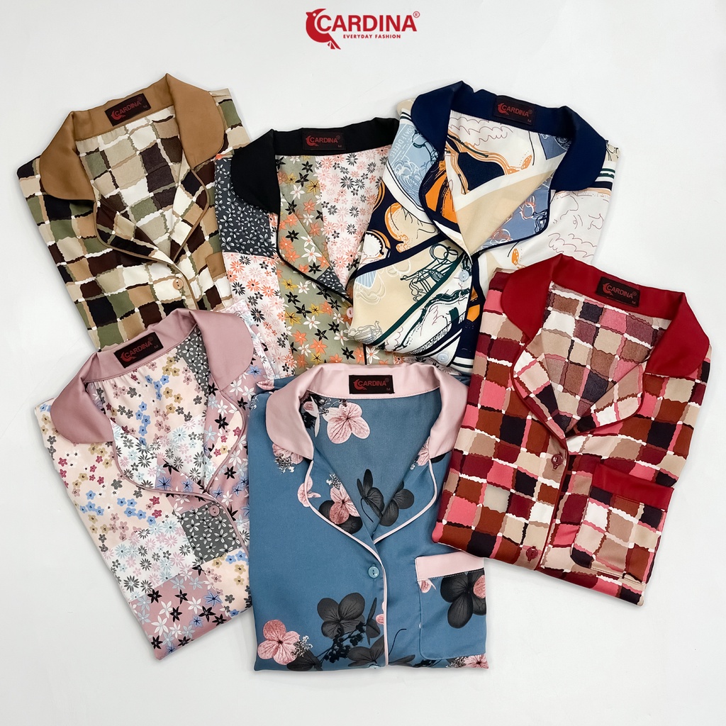 Đồ Bộ Pijama Nữ 𝐂𝐀𝐑𝐃𝐈𝐍𝐀 Chất Lụa Satin Nhật Cao Cấp Áo Cộc Tay Quần Dài Họa Tiết Trẻ Trung 2Pi22