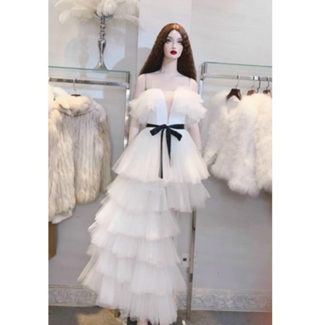 Đầm dự tiệc dạ hội công chúa cao cấp nhiều tầng lệch tà