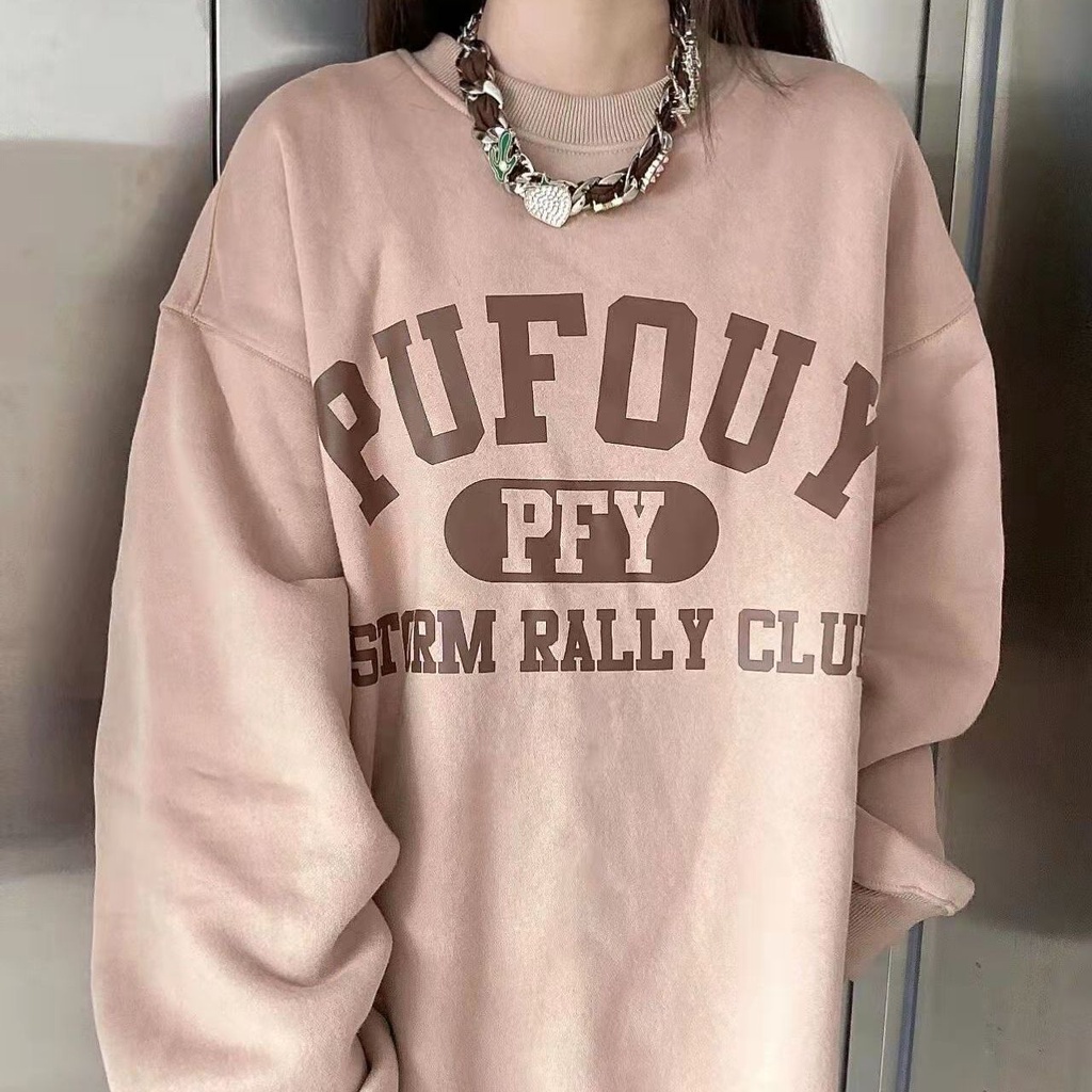 Áo Nỉ Nữ Dài Tay Cổ Tròn Form Rộng Thời Trang Retro