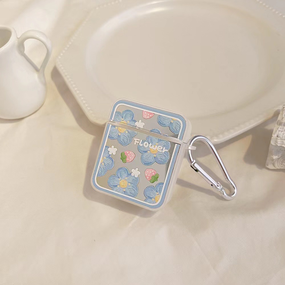 Vỏ Bảo Vệ Hộp Sạc Tai Nghe Apple AirPods 1 2 3 Pro Pro 2 Pro Không Dây Chất Liệu TPU Họa Tiết Hoa Màu Xanh Dương Gắn