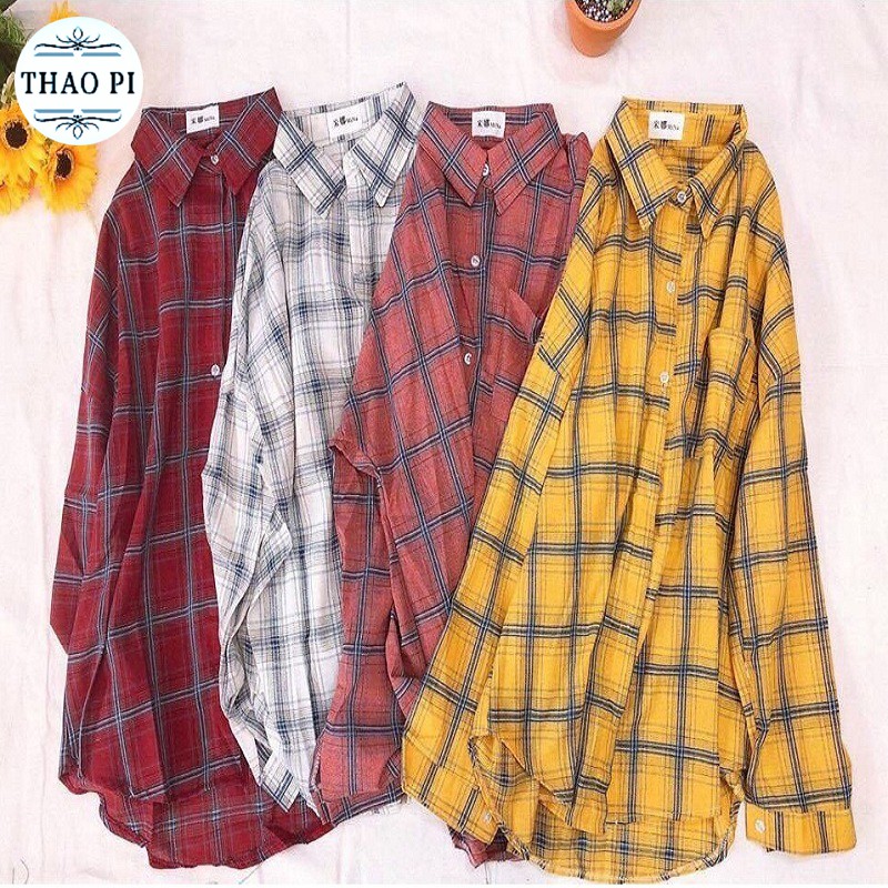 Áo sơ mi nữ tay dài sọc caro hàng quảng châu giá rẻ siêu đẹp ( hình thật )