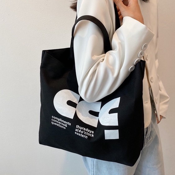 Túi Tote Vải Canvas CCC Nữ phong cách Ulzzang Có Khóa Kéo chất liệu dày dặn