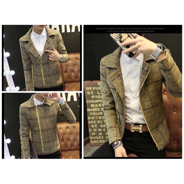 Áo vest nam dạ kẻ dáng ngắn kéo khoá mặc được nhiều kiểu thời trang Hàn Quốc - XN08