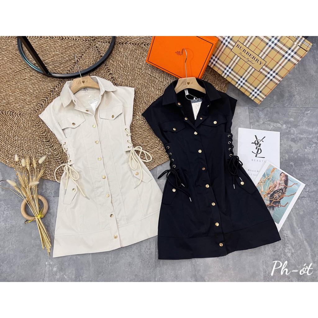 Váy áo kaki nữ kiểu dáng bomber cúc bấm rút eo dáng dài hàn quốc hàng cao cấp loại 1 phong cách YoLo-Fashion