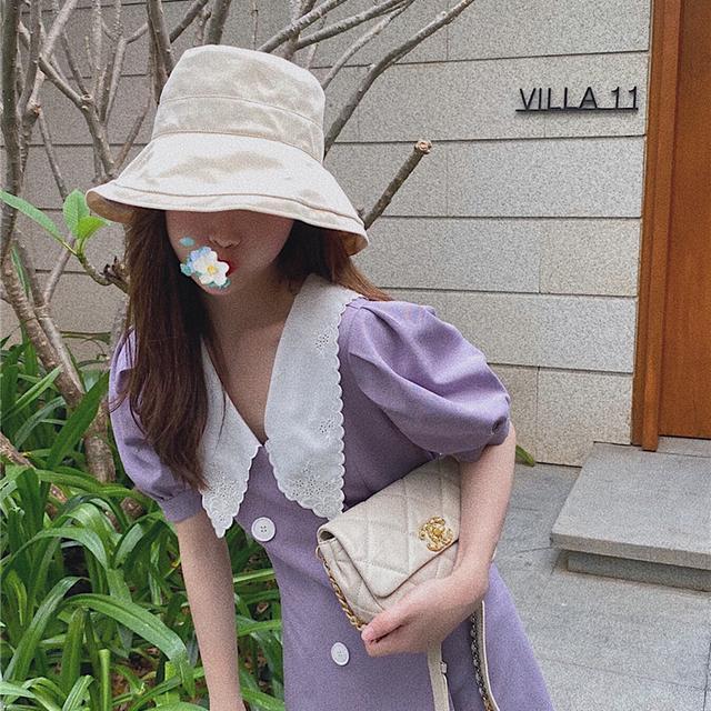 Đầm Tay Ngắn Cổ Chữ V Màu Tím Thời Trang Cho Nữ | BigBuy360 - bigbuy360.vn