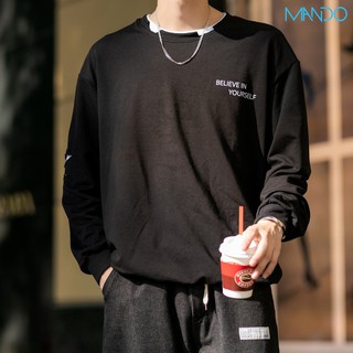 Áo Thun Nỉ Nam Dài Tay Form Rộng MANDO Phong Cách Hàn Quốc Năng Động - NDN017