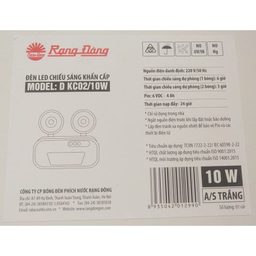 Đèn LED Khẩn cấp 10W Rạng Đông D KC02/10W