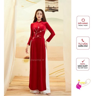 Áo dài truyền thống nhung thêu hoa by 1988 Design w Heart