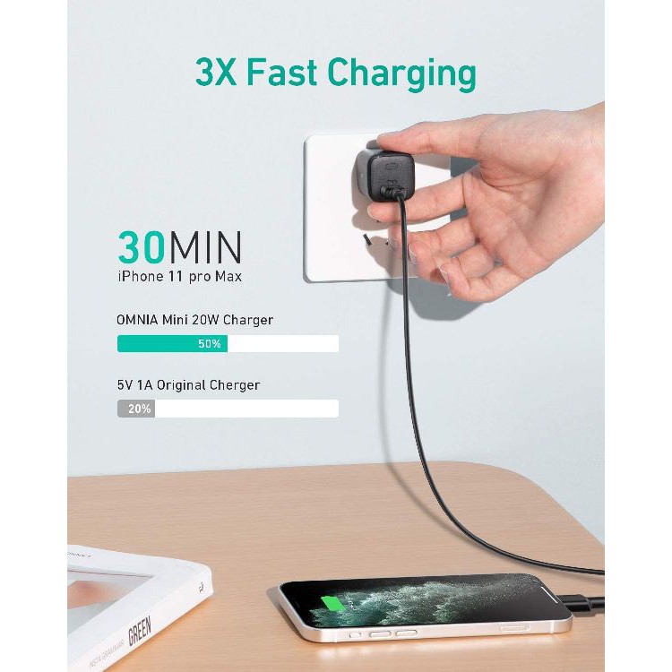 Cáp Sạc Nhanh iPhone 12 Series cổng C to Lightning Aukey CB-CL3 0,9m MFi, Hổ trợ sạc PD 22W, Bện Nylon 2 Lớp