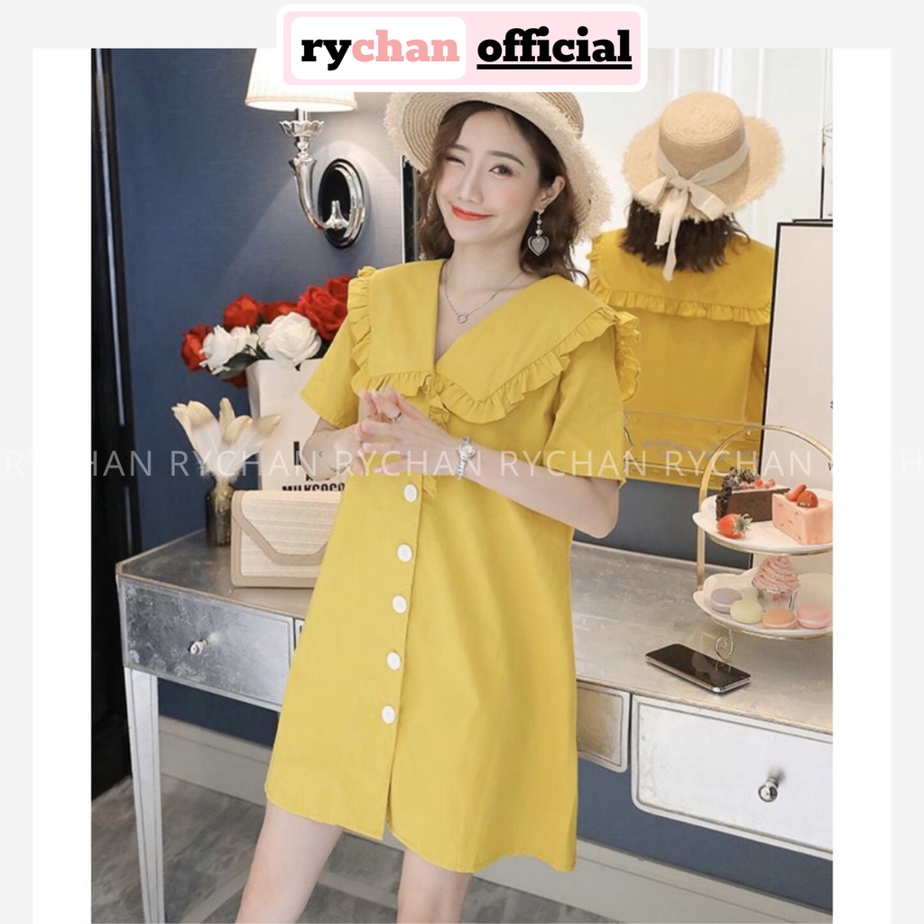 [ẢNH THẬT CUỐI] Đầm Suông Thủy Thủ Vàng Cổ Lá Dễ Thương - DS042