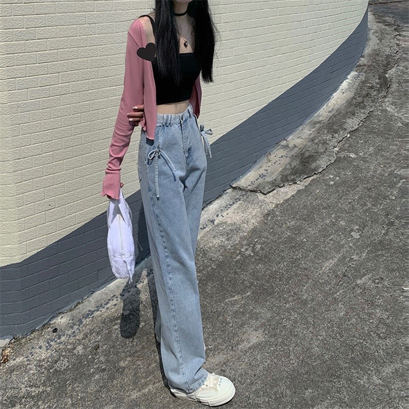 Quần jean nữ SUXI ống rộng lưng cao màu trơn thời trang
