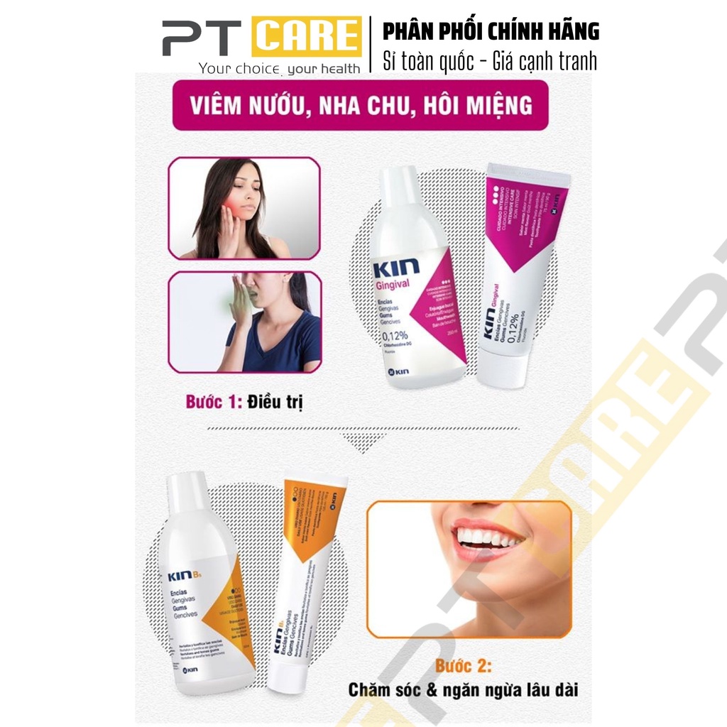 PT CARE | Combo Nước Súc Miệng Và Kem Đánh Răng Kin Gingival 250ml/75ml Ngăn Ngừa Viêm Nướu