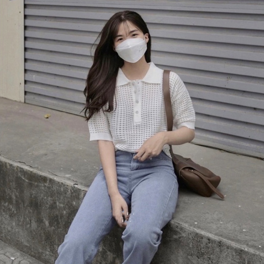 Áo len montoghi cộc tay lưới dệt basic mùa hè Ulzzang (hàng QC) - Ảnh thật