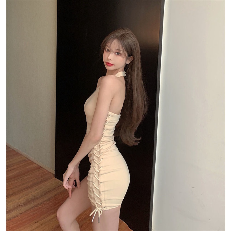 Váy ôm gợi cảm Mùa hè Hàn quốc Đầm body xếp ly dây rút kiểu dáng hot girl phong cách